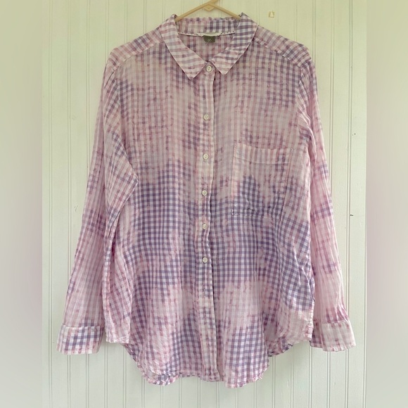 Anthropologie Pilcro Pink White Gingham Cate Button Down Shirt Size XL Petite - Picture 1 of 9